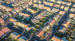 Aerial view of suburban neighborhood