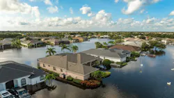 An aerial view of a residential neighborhood in Florida flooded from a tropical storm
