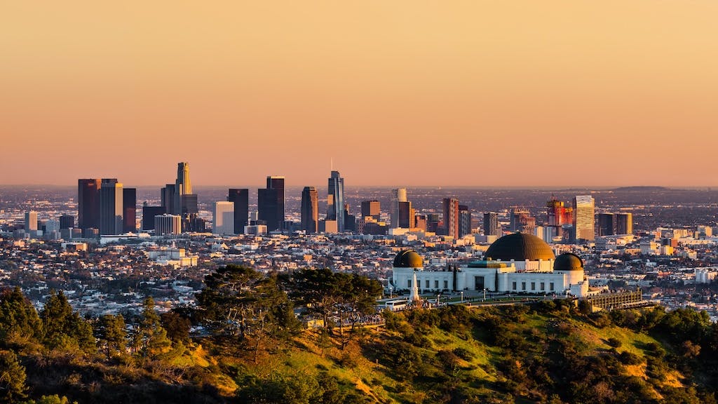 Los Angeles skyline at sunset