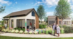 A rendering showing several people walking in and out of a classroom building at Sonders A rendering showing several people walking in and out of a classroom building at Sonders