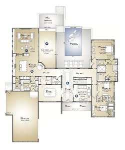Floor plan for Riverscape, a cutting-edge home designed by TK Design & Associates. Floor plan for Riverscape, a cutting-edge home designed by TK Design & Associates.