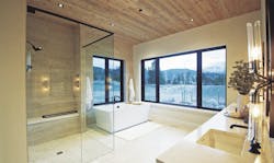 Primary bath tub and shower in the Panorama Idea Home. Primary bath tub and shower in the Panorama Idea Home.