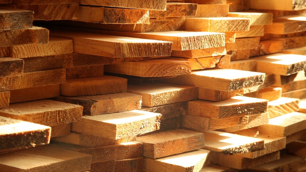Closeup of stack of lumber