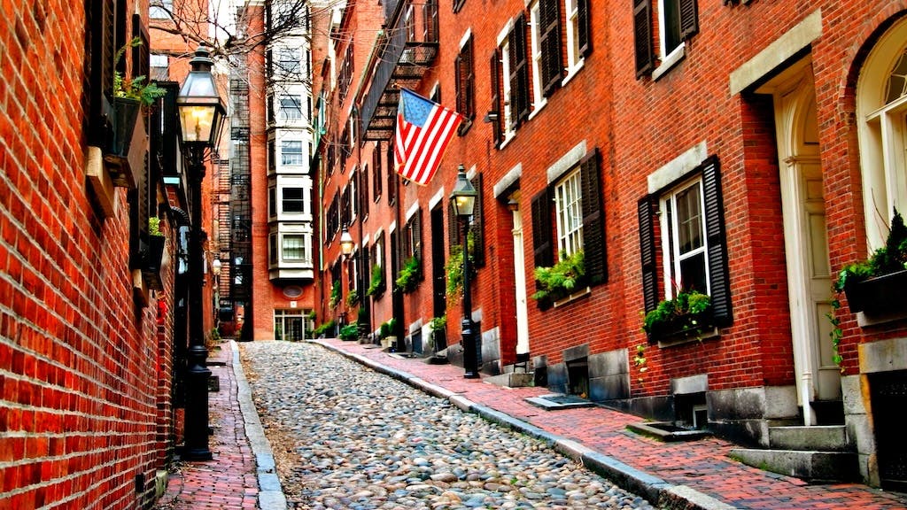 A street lined with homes in Boston