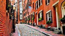 A street lined with homes in Boston