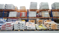A warehouse with various construction materials and products A warehouse with various construction materials and products
