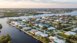 Aerial view of waterfront homes in Florida