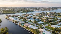 Aerial view of waterfront homes in Florida Aerial view of waterfront homes in Florida