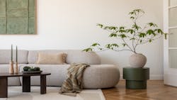 Modern living room grounded in nature with neutral hues and plant life. Modern living room grounded in nature with neutral hues and plant life.
