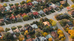 Aerial view of a suburban neighborhood