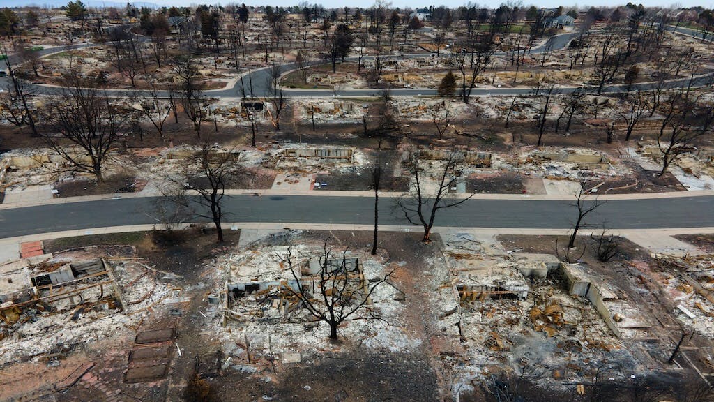 A residential area in the aftermath of a wildfire