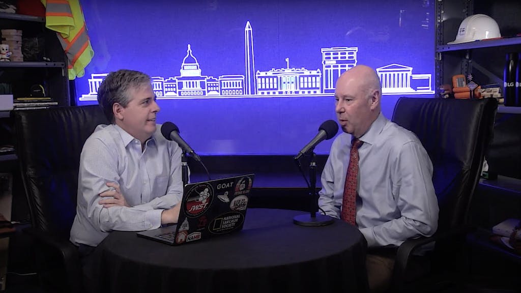 National Association of Home Builders COO Paul Lopez (left) and CEO Jim Tobin (right) discuss tariffs in a recent episode of the Housing Developments podcast.