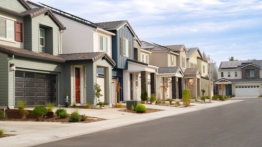 A row of single-family homes