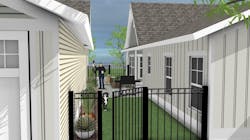 Pet-friendly side yard of the Enclave Bungalow 2 designed by Larry W. Garnett. Pet-friendly side yard of the Enclave Bungalow 2 designed by Larry W. Garnett.