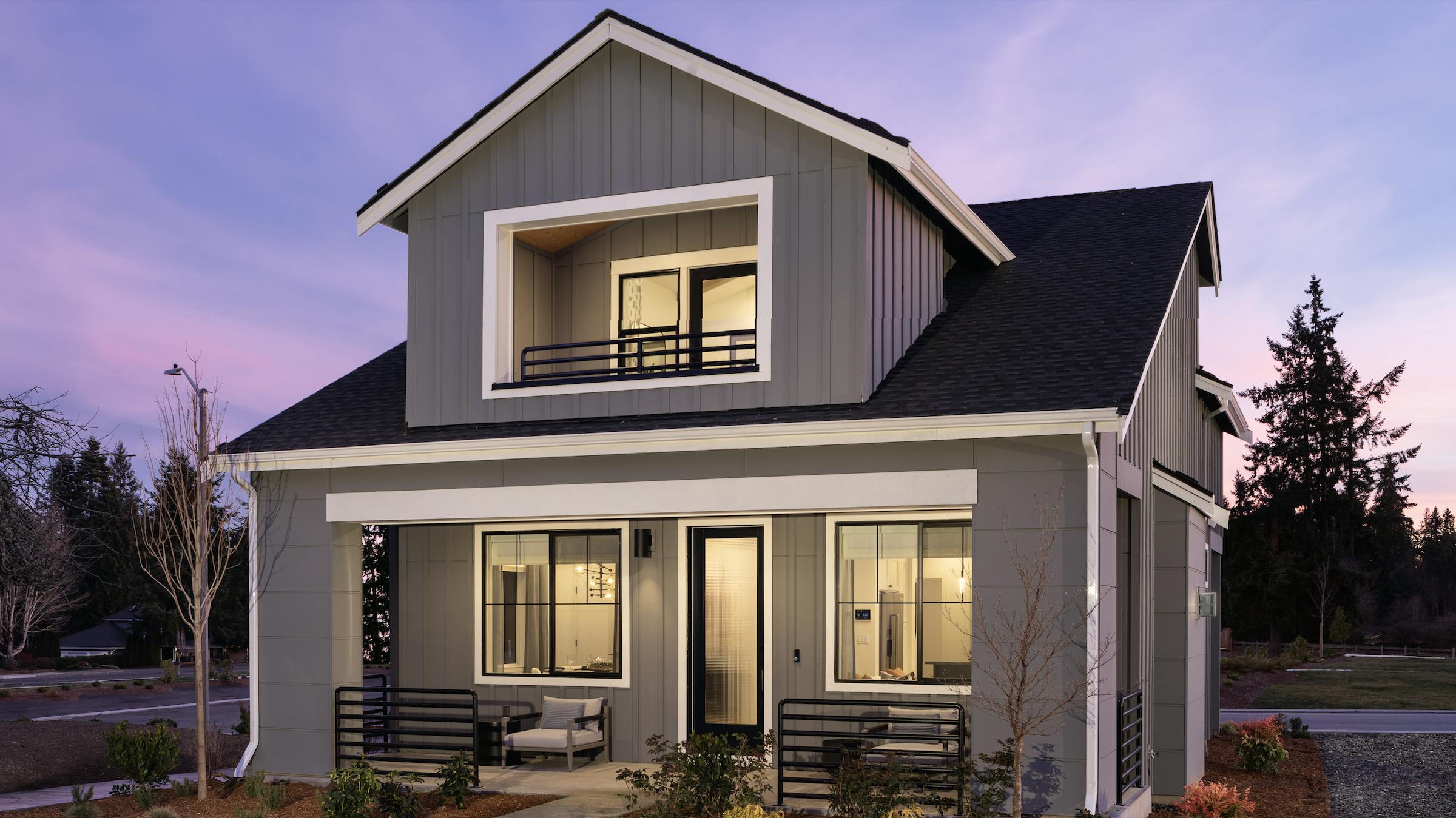 Front elevation of Centre Cottages' Dewberry Plan by Dahlin Architecture | Planning | Interiors