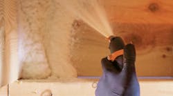 DAP's Wall and Cavity Foam single-component spray foam being sprayed onto a wall DAP's Wall and Cavity Foam single-component spray foam being sprayed onto a wall