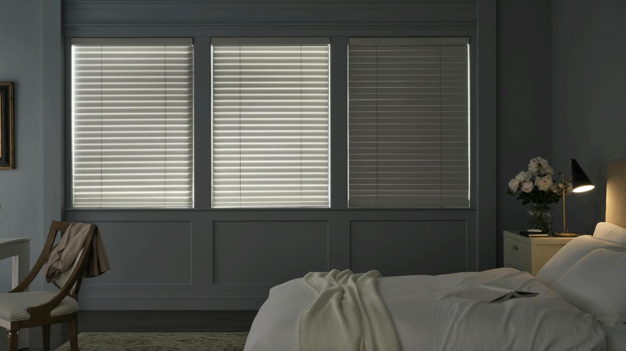 Aria Soft Blinds from Hunter Douglas installed in a bedroom