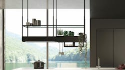 The Spazio Range Hood from Falmec's Circle.Tech collection installed in a kitchen The Spazio Range Hood from Falmec's Circle.Tech collection installed in a kitchen