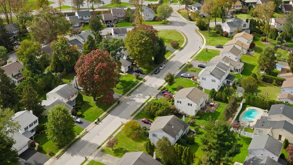 Aerial view of suburban homes