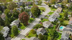 Aerial view of suburban homes