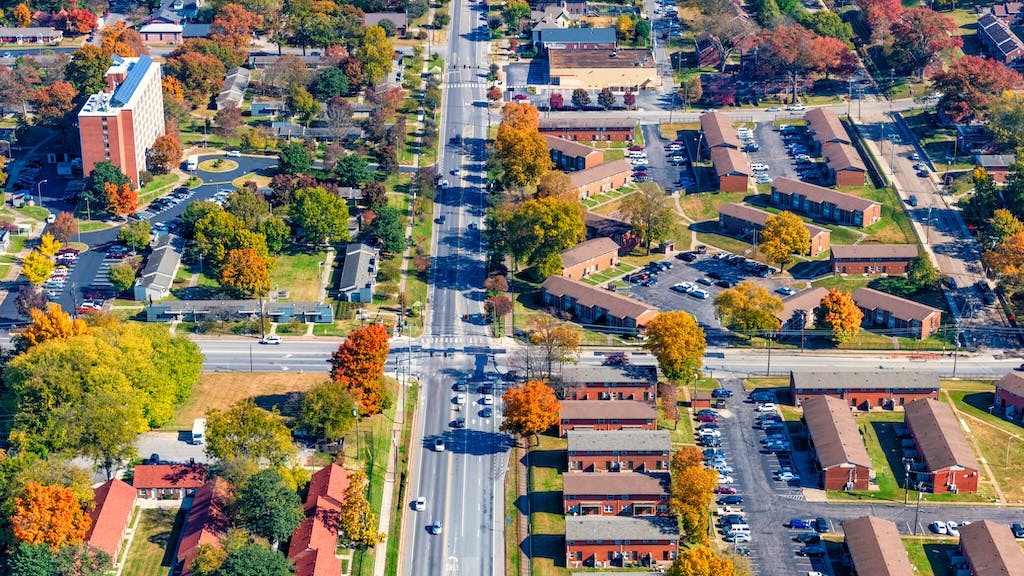 Aerial view of residential area in Nashville, Tennessee