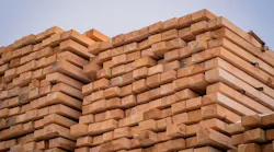 Stacks of lumber in a lumber yard as President Trump's tariffs on imports from Canada and Mexico go into effect