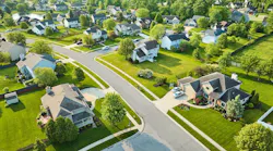 Aerial view of a suburban neighborhood of homes