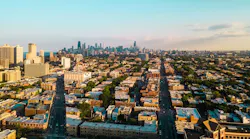 Distant view of downtown Chicago from the outskirts of the metro area