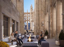 Rooftop deck at the Chicago Tribune building adaptive reuse project Rooftop deck at the Chicago Tribune building adaptive reuse project