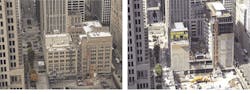 Before and during construction of the adaptive reuse project at the iconic Chicago Tribune building Before and during construction of the adaptive reuse project at the iconic Chicago Tribune building
