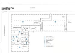 The ground floor plan for A & Indiana, an award-winning adaptive reuse project The ground floor plan for A & Indiana, an award-winning adaptive reuse project