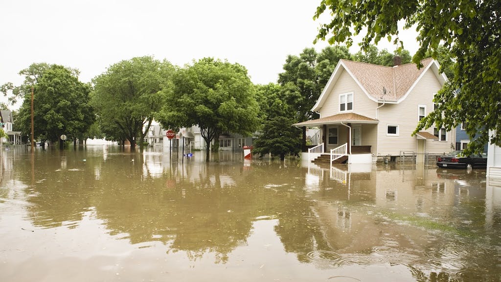 Suburban neighborhood during a flood