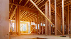 The interior of a home under construction as single-family starts rise.