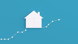 Home with chart and arrow showing an increase in prices Home with chart and arrow showing an increase in prices