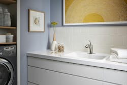 Sleek design and environmental responsibility meet at the sink in the Panorama Idea Home with Kohler WaterSense certified faucets and showerheads. Photo courtesy of Kohler. Sleek design and environmental responsibility meet at the sink in the Panorama Idea Home with Kohler WaterSense certified faucets and showerheads. Photo courtesy of Kohler.