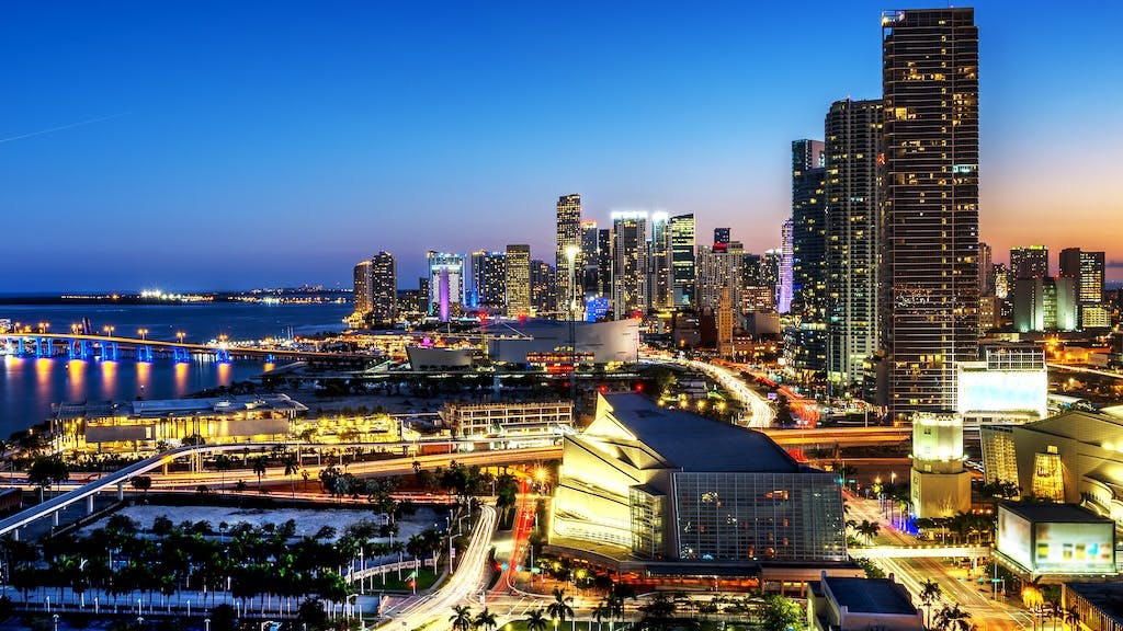 Miami city skyline at night time