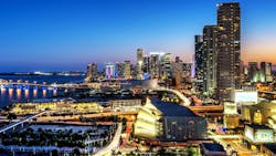 Miami city skyline at night time Miami city skyline at night time