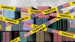 Conceptual drawing of American tariffs on shipping containers as Trump tariffs take effect. Conceptual drawing of American tariffs on shipping containers as Trump tariffs take effect.