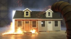 Simulated wildfire test of building materials by the Insurance Institute for Business & Home Safety. Simulated wildfire test of building materials by the Insurance Institute for Business & Home Safety.