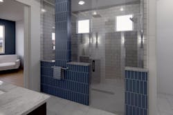 The luxury shower in a primary bathroom designed by Osmosis Architecture,. The luxury shower in a primary bathroom designed by Osmosis Architecture,.