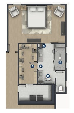 Floor plan for luxury primary bath designed by Osmosis Architecture. Floor plan for luxury primary bath designed by Osmosis Architecture.