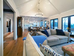 Living room looking into kitchen in The House That Blues Built Living room looking into kitchen in The House That Blues Built