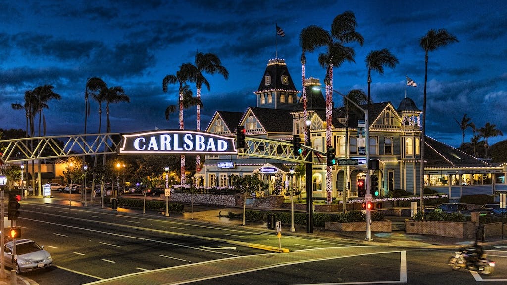 Night view of Carlsbad, Calif., where home prices have dropped.