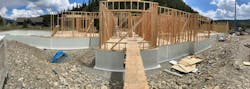 Reducing embodied carbon and curbing installation time to five days, Thrive used an innovative fiberglass foundation system instead of concrete. Photo courtesy of Thrive Home Builders. Reducing embodied carbon and curbing installation time to five days, Thrive used an innovative fiberglass foundation system instead of concrete. Photo courtesy of Thrive Home Builders.