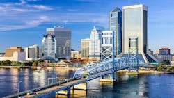 The skyline of Jacksonville, Florida, where mortgage payments are dropping. The skyline of Jacksonville, Florida, where mortgage payments are dropping.