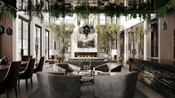 New renderings of the home show what it will look like upon completion, including carefully thought out landscaping (above) and interior (below) that leverages sight lines and plenty of biophillic elements. New renderings of the home show what it will look like upon completion, including carefully thought out landscaping (above) and interior (below) that leverages sight lines and plenty of biophillic elements.