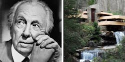 Frank Lloyd Wright (left), Falling Water House (right). Photos courtesy of Wikipedia. Frank Lloyd Wright (left), Falling Water House (right). Photos courtesy of Wikipedia.