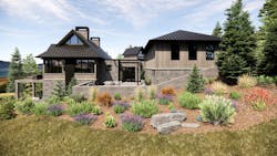 Rendering of a home designed with hip roofs to withstand wind pressure. Rendering of a home designed with hip roofs to withstand wind pressure.