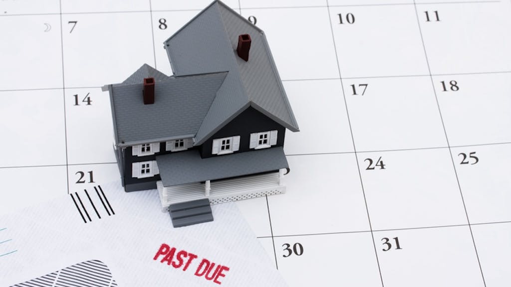 A calendar showing a homeowner is past due on their mortgage