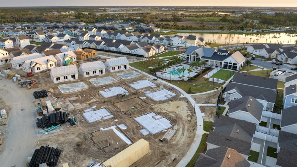 Aerial view of a suburban housing development under construction